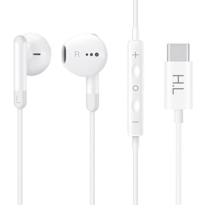 AVIZAR Ecouteurs Filaires USB-C Intra-auriculaires Son Clair Micro T&eacute;l&eacute;commande Blanc