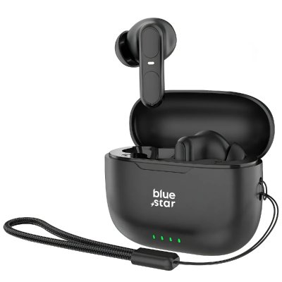 BLUE STAR &Eacute;couteurs Sans Fil Contr&ocirc;le Tactile et &Eacute;tui de charge avec Dragonne  Noir 
