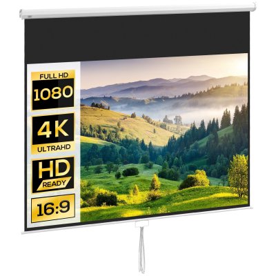 HOMCOM Ecran de projection home-cin&eacute;ma TV format 16:9 120 pouces 4K HD m&eacute;tal PVC blanc