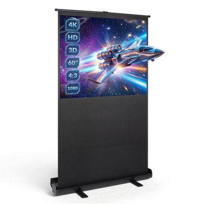 TODECO Ecran de projection portable 60 pouces, ecran de projection sur pied, 121 x 91 cm, 4:3 full hd 3D