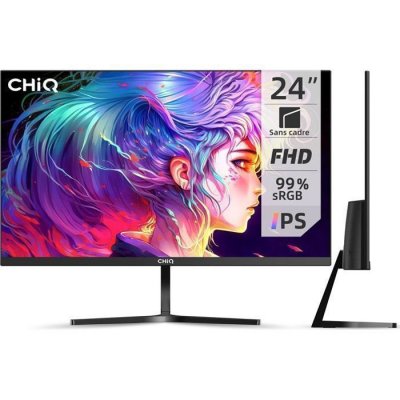 CHIQ Ecran PC  Moniteur 24 Pouces, Full HD(1920x1080 ) ,Ultra Plat, 3 c&ocirc;t&eacute;s sans Cadre, IPS, 99% sRGB
