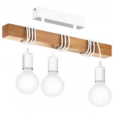 EGLO  TOWNSHEND-Plafonnier 3 Lumi&egrave;res Barre Bois L55cm Blanc 
