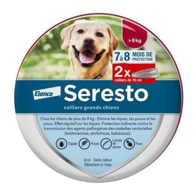 SERESTO Elanco  - Collier Anti-Parasitaire Grand Chien, 2 unit&eacute;s