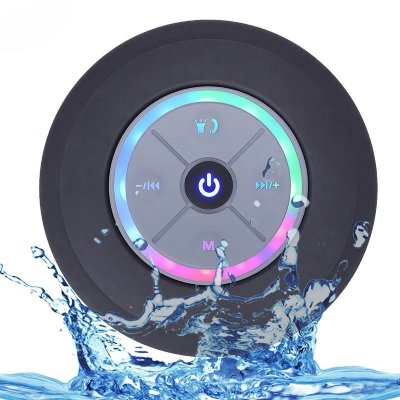 YONIS Enceinte Bluetooth Waterproof Mini Avec Lumi&egrave;re LED Radio FM Subwoofer Carte TF Ventouse Noir 
