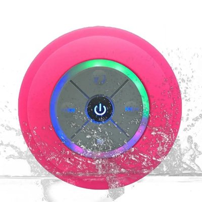 YONIS Enceinte Bluetooth Waterproof Mini Avec Lumi&egrave;re LED Radio FM Subwoofer Carte TF Ventouse Rose 