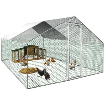 IDMARKET Enclos poulailler 12 m&sup2; parc grillag&eacute; 4x3 M acier galvanis&eacute;