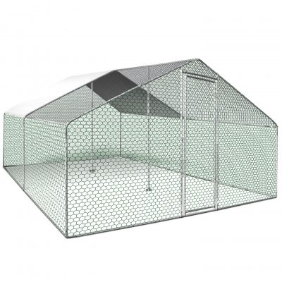 IDMARKET Enclos poulailler 16 m&sup2; parc grillag&eacute; 4x4 M acier galvanis&eacute;