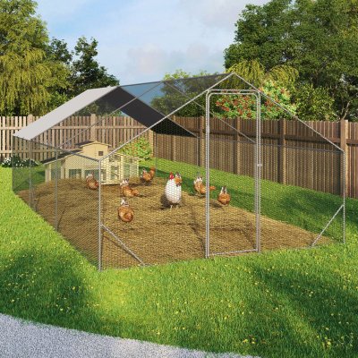 IDMARKET Enclos poulailler 18 m&sup2; parc grillag&eacute; 6x3 M acier galvanis&eacute;
