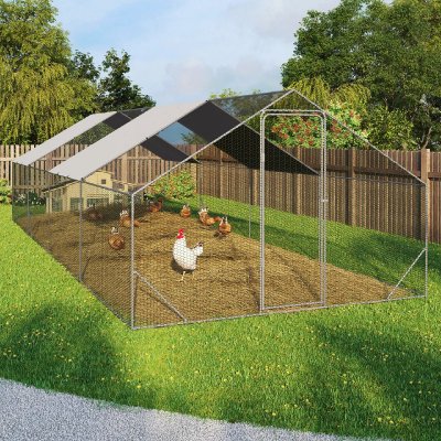 IDMARKET Enclos poulailler 24 m&sup2; parc grillag&eacute; 8x3 M acier galvanis&eacute;