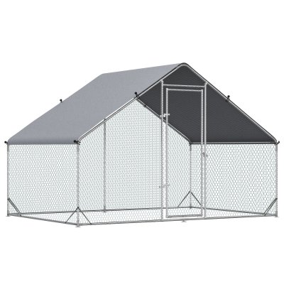 PAWHUT Enclos poulailler chenil enti&egrave;rement couvert 6 m&sup2; acier galvanis&eacute;