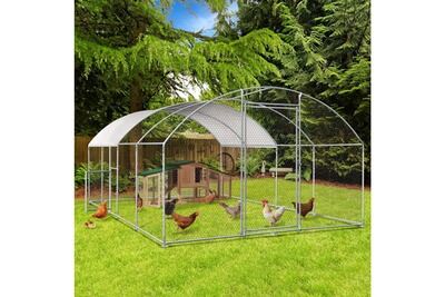 IDMARKET Enclos poulailler d&ocirc;me 15 m&sup2; parc grillag&eacute; 3x5 m avec porte lat&eacute;rale