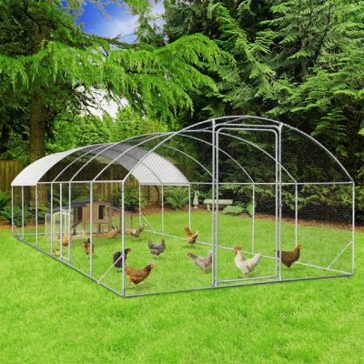 IDMARKET Enclos poulailler d&ocirc;me 22,5 m&sup2; parc grillag&eacute; 3x7,5 M avec porte lat&eacute;rale