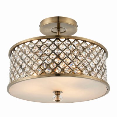 ENDON  Hudson - Plafonnier &Agrave; 3 Lumi&egrave;res, Laiton Antique, Cristal, E27
