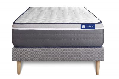 ACTISOM Ensemble 120x190 Matelas Hybride Sommier kit Gris