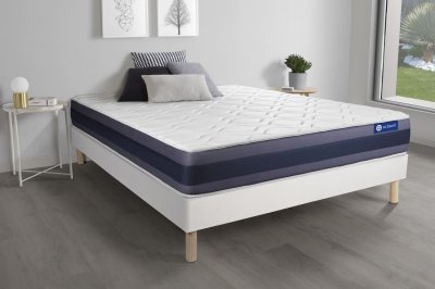 ACTISOM Ensemble 140x190 Matelas Latex et m&eacute;moire de forme Sommier kit Blanc