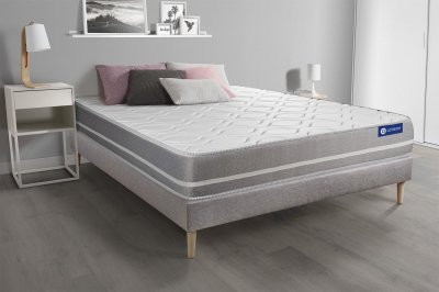 ACTISOM Ensemble 140x190 Matelas M&eacute;moire de forme Sommier kit Gris