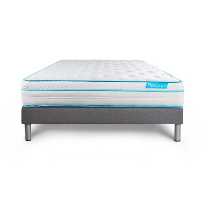 BODYCARE Ensemble 140x200 matelas BodyMax micro ressorts ensach&eacute;s et m&eacute;moire de forme + sommier kit gris 
