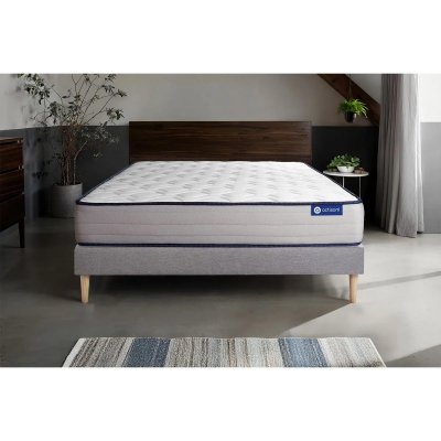 ACTISOM Ensemble 160x200 Matelas M&eacute;moire de forme Sommier kit Gris
