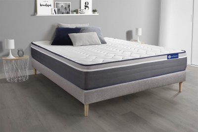 ACTISOM Ensemble 180x200 Matelas M&eacute;moire de forme Sommier kit Gris
