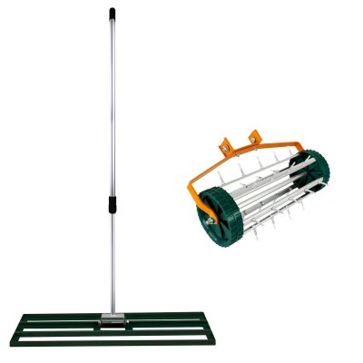 MONSTERSHOP Ensemble 2-en-1 Scarificateur et Niveleur de Pelouse de 100 cm - Vert
