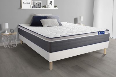 ACTISOM Ensemble 200x200 Matelas M&eacute;moire de forme Sommier kit Blanc