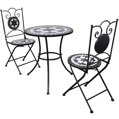 VIDAXL Ensemble bistro 3 &agrave; carreaux en c&eacute;ramique - noir et blanc - 60 x 70cm