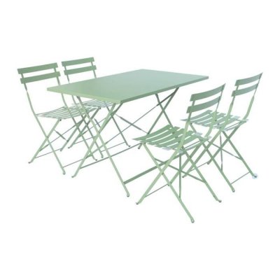 SWEEEK Ensemble bistrot pliable Emilia rectangulaire vert de gris - Table 110x70cm et 4 chaises - 