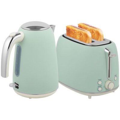 HOMCOM Ensemble bouilloire et grille-pain 2 tranches en acier inoxydable vert