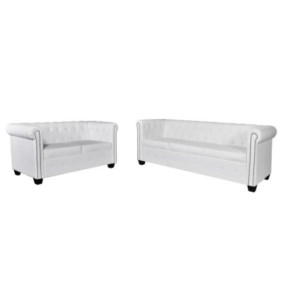 VIDAXL Ensemble canap&eacute;s style chesterfield 3 et 2 places cuir blanc 272250