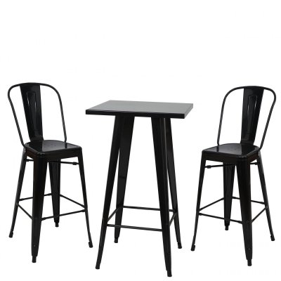 Ensemble de 1x table haute + 2x tabouret de bar hwc-a73, m&eacute;tal ~ noir