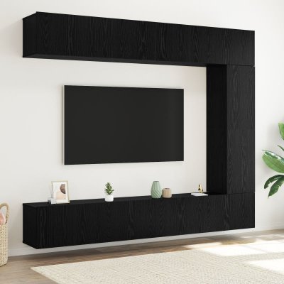 VIDAXL Ensemble de 5 meubles tv mural en ch&ecirc;ne noir en bois d ing&eacute;nierie