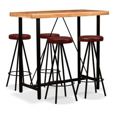 Ensemble de bar 5 pcs Bois d'acacia massif et cuir v&eacute;ritable - Vidaxl