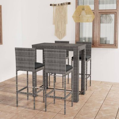 Ensemble de bar d ext&eacute;rieur 5 pcs coussins R&eacute;sine tress&eacute;e Gris