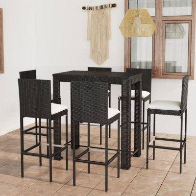 Ensemble de bar d ext&eacute;rieur 7 pcs coussins R&eacute;sine tress&eacute;e Noir 