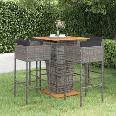 Ensemble de bar de jardin 5 pcs et coussins R&eacute;sine tress&eacute;e Gris