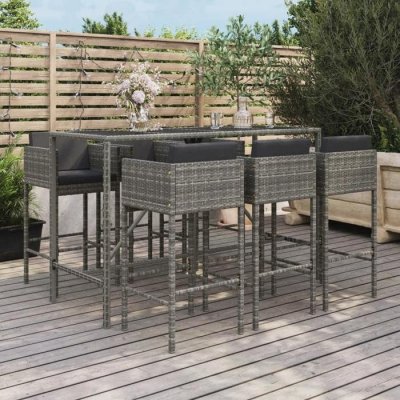 Ensemble de bar de jardin 7 pcs avec coussins gris poly rotin - Vidaxl