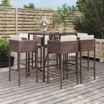 Ensemble de bar de jardin 7 pcs - Marron poly rotin