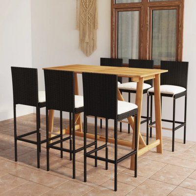 Ensemble de bar de jardin avec coussins 7 pcs Noir - Vidaxl