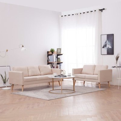VIDAXL Ensemble de canap&eacute; 2 pcs Tissu Cr&egrave;me  Cr&egrave;me
