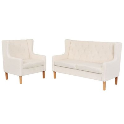 VIDAXL Ensemble de canap&eacute;s 2 pcs Tissu Blanc cr&egrave;me