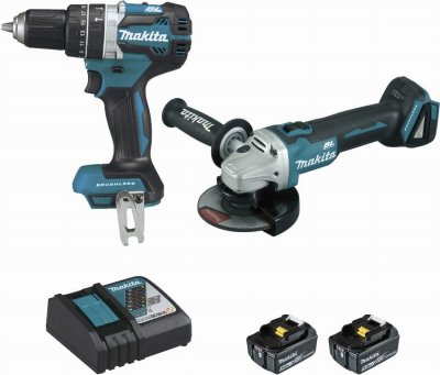 MAKITA Ensemble de machines dga506+dhp484+bl1850bx2+dc18rc+makpac HEX-304536