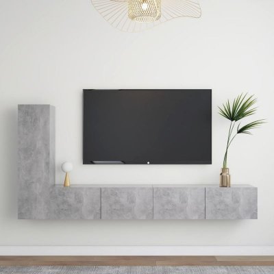 VIDAXL Ensemble de meuble TV 3 pcs Gris b&eacute;ton Agglom&eacute;r&eacute;  - Gris b&eacute;ton
