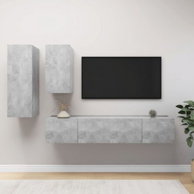 VIDAXL Ensemble de meuble tv 4 pcs Gris b&eacute;ton Agglom&eacute;r&eacute;  Concrete grey