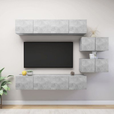 VIDAXL Ensemble de meuble TV 6 pcs&acute;Banc TV Gris b&eacute;ton Agglom&eacute;r&eacute; 