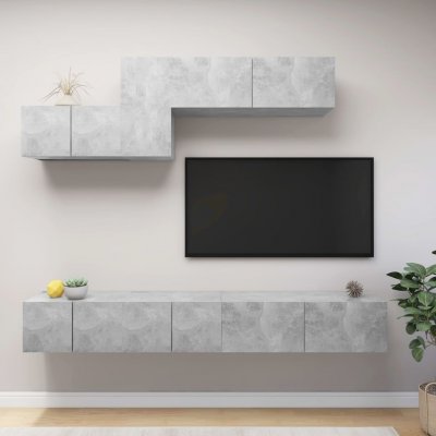 VIDAXL Ensemble de meuble tv 6 pcs,Banc tv Gris b&eacute;ton Agglom&eacute;r&eacute;  - Gris