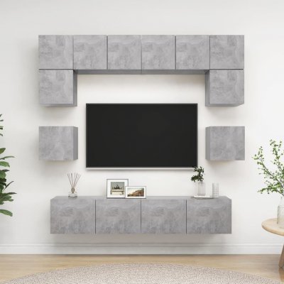 VIDAXL Ensemble de meuble tv 8 pcs Gris b&eacute;ton Agglom&eacute;r&eacute;  Concrete grey
