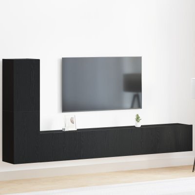VIDAXL Ensemble de meuble TV murale 3 pi&egrave;ces en bois d ing&eacute;nierie ch&ecirc;ne noir