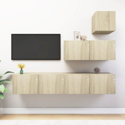 VIDAXL Ensemble de meubles TV 4 pcs Ch&ecirc;ne sonoma Bois d ing&eacute;nierie