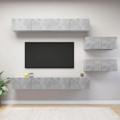 VIDAXL Ensemble de meubles TV 6 pcs Gris b&eacute;ton Bois d ing&eacute;nierie