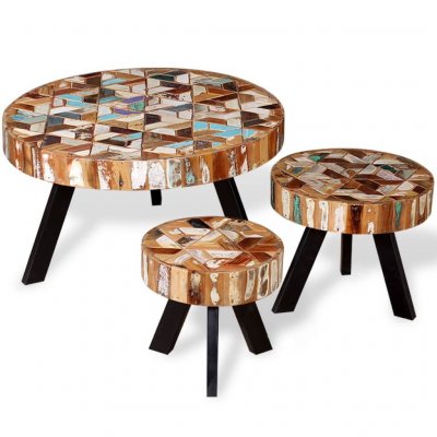 Ensemble de table basse 3 pi&egrave;ces bois de r&eacute;cup&eacute;ration massif